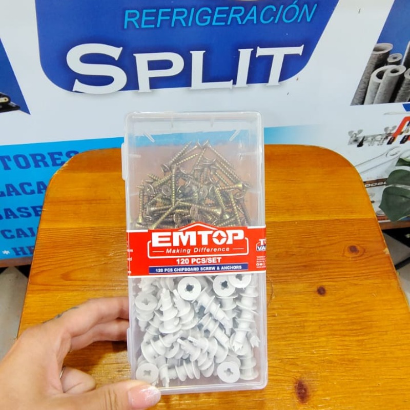 Caja Set De Tornillos Y Tarugos Para Durlock 120piezas Emtop